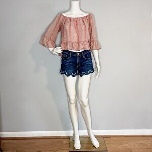 Zara Peplum Ruffled Light Pink Coral Top